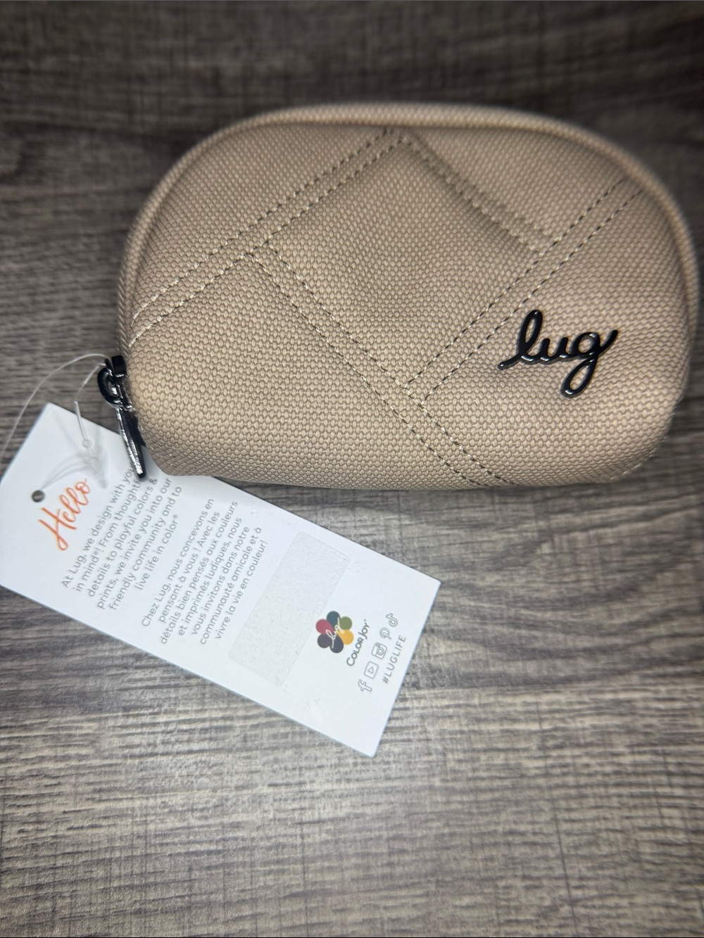 Lug Quilted Coin Pouch / Mini Zip Wallet – Sand Beige NWT Camo Lining
